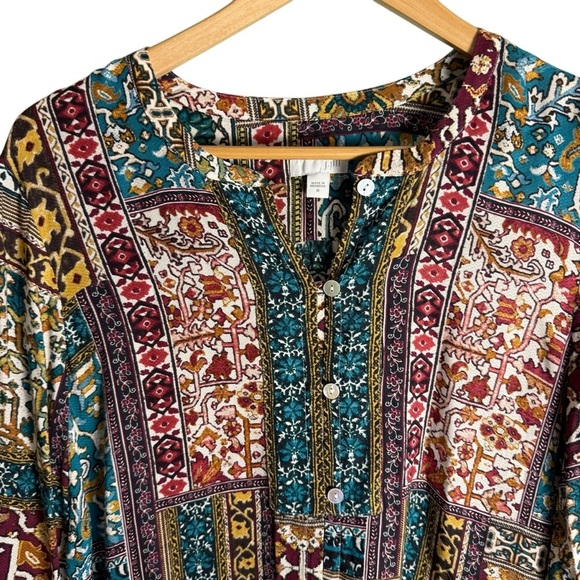 J. Jill Womens Size M Long Sleeve Patchwork Eclectic Tunic Blouse Top Multi - Picture 3 of 15